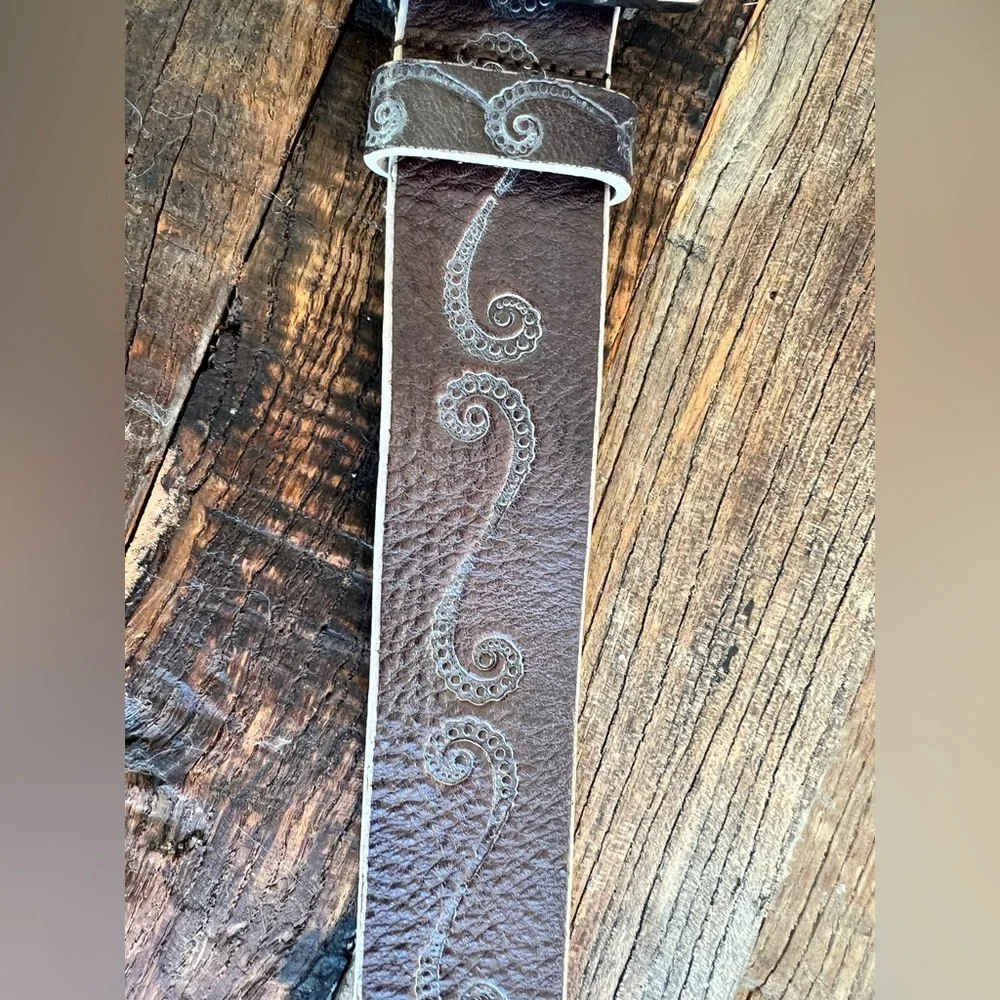 Guido Angelina soft brown tooled Embellished Women's Belt, sz L